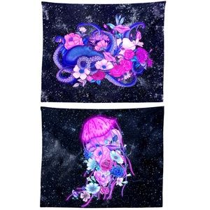 2 wall tapestries Octoous jellyfish coral ocean bohemian decor tapestry boho sea